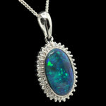 18ct White Gold Diamond Cluster Black Opal Pendant (blkp3404)