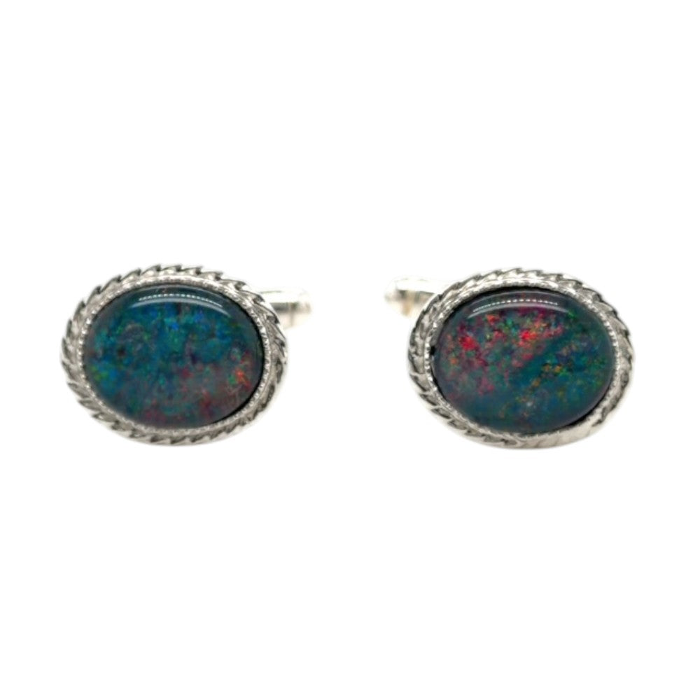 Sterling silver Triplet opal Cufflinks (sscuff68)