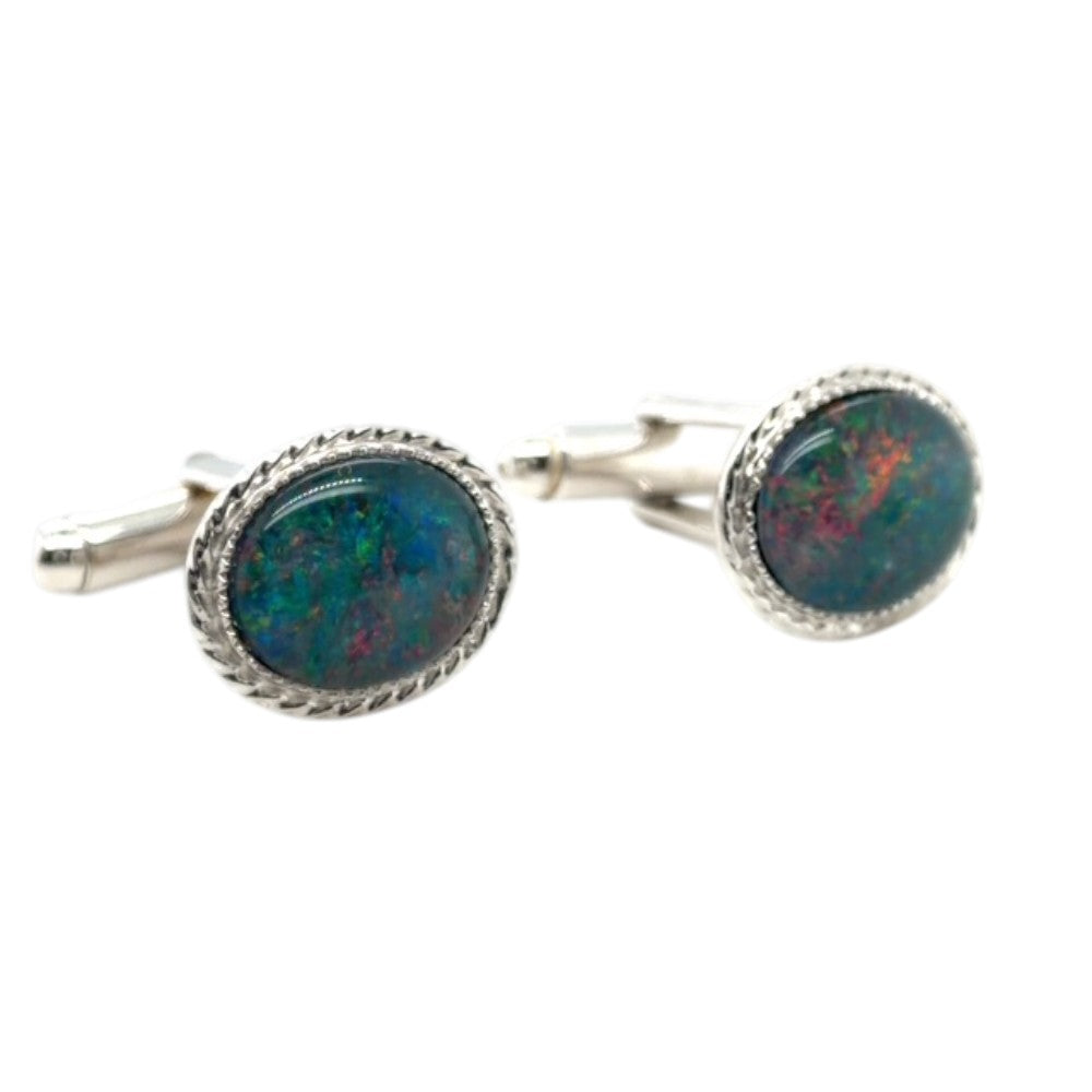 Sterling silver Triplet opal Cufflinks (sscuff68)