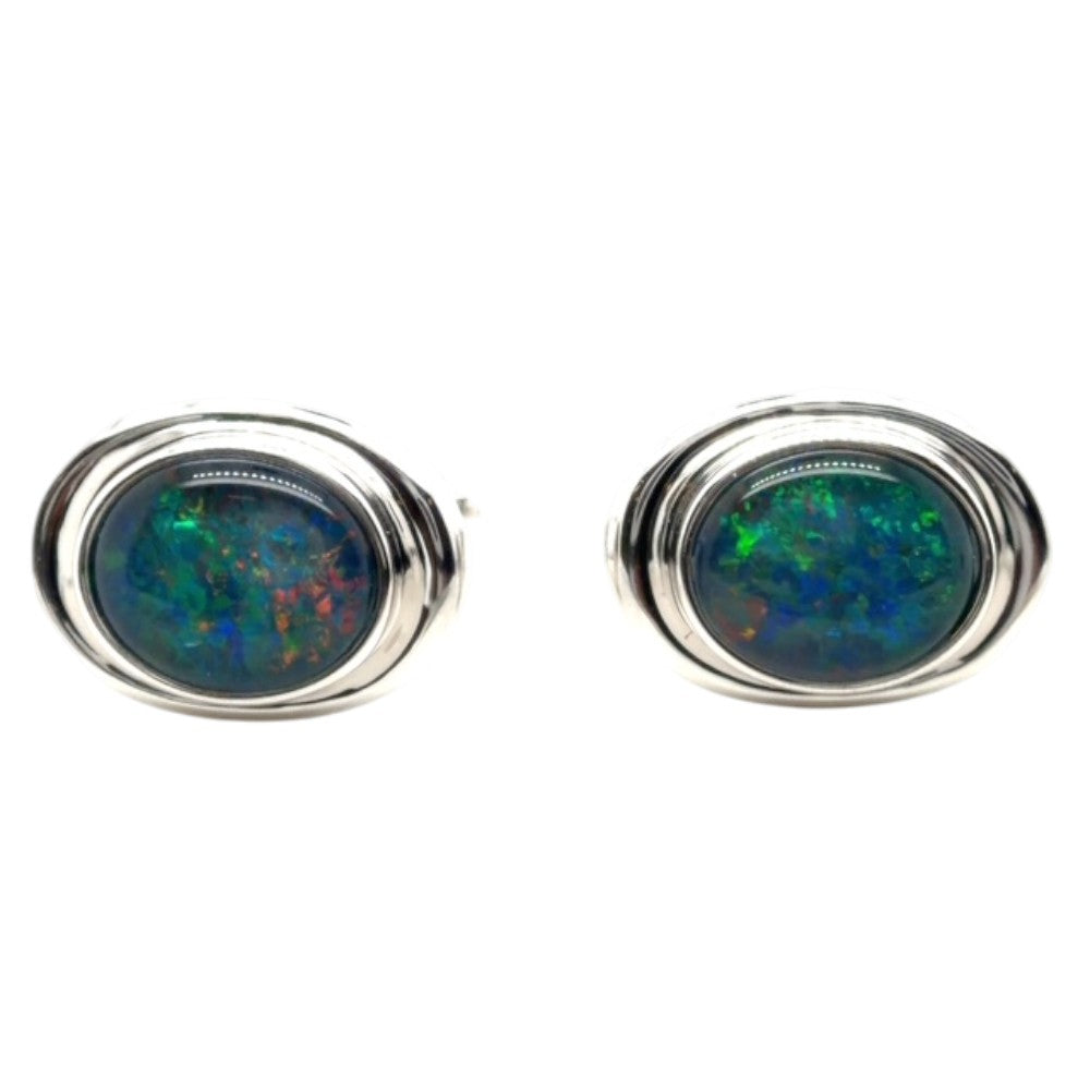 Sterling Silver Triplet Opal Cufflinks (sscuff67)