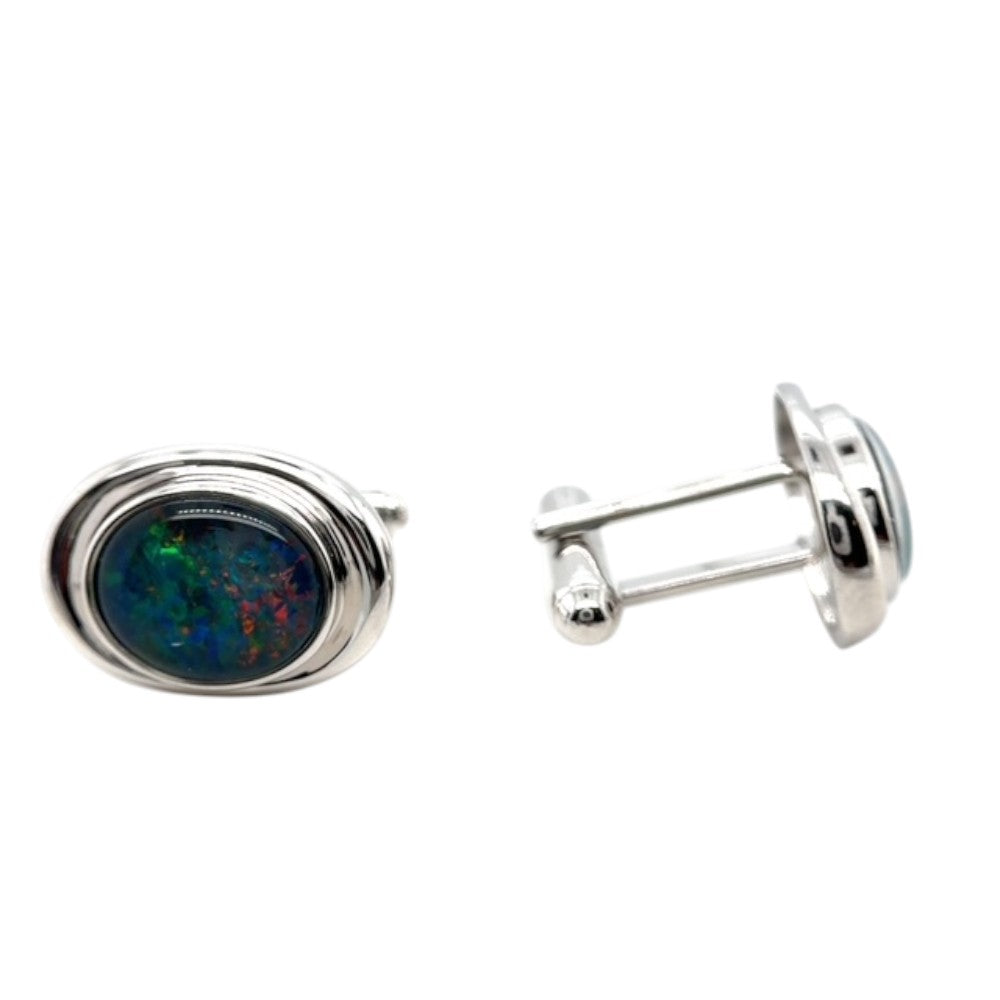 Sterling Silver Triplet Opal Cufflinks (sscuff67)