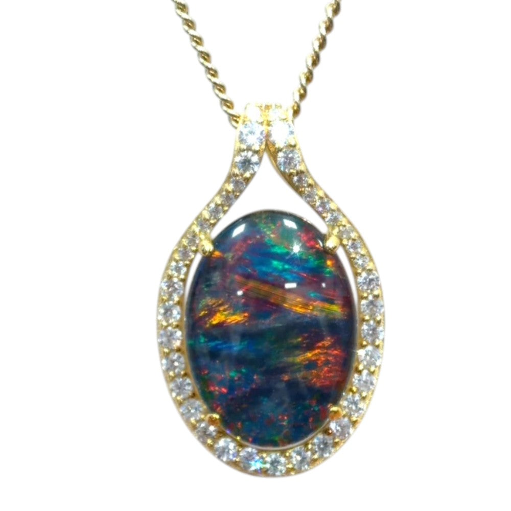Gold Plated Sterling Silver Triplet Opal Pendant (gptp390)
