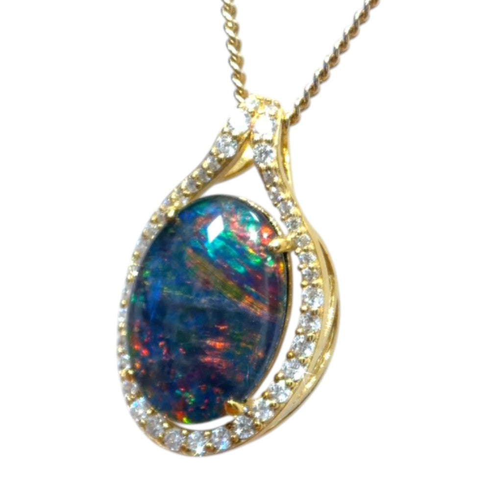 Gold Plated Sterling Silver Triplet Opal Pendant (gptp390)