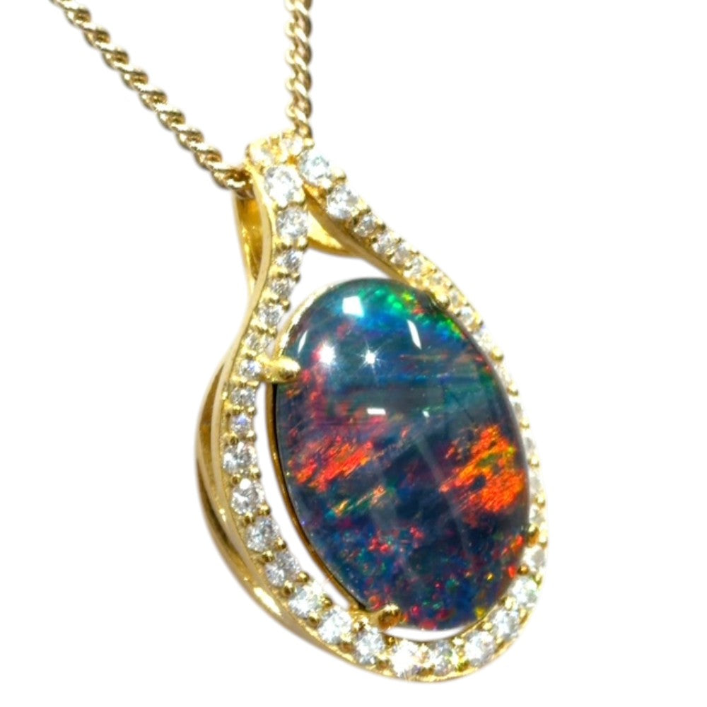 Gold Plated Sterling Silver Triplet Opal Pendant (gptp390)