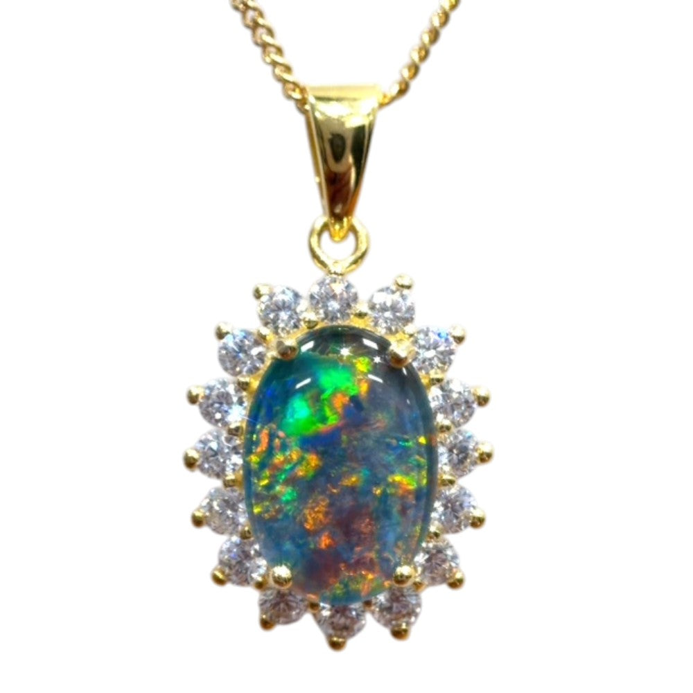 Gold Plated Sterling Silver Triplet Opal Pendant (gptp3403)