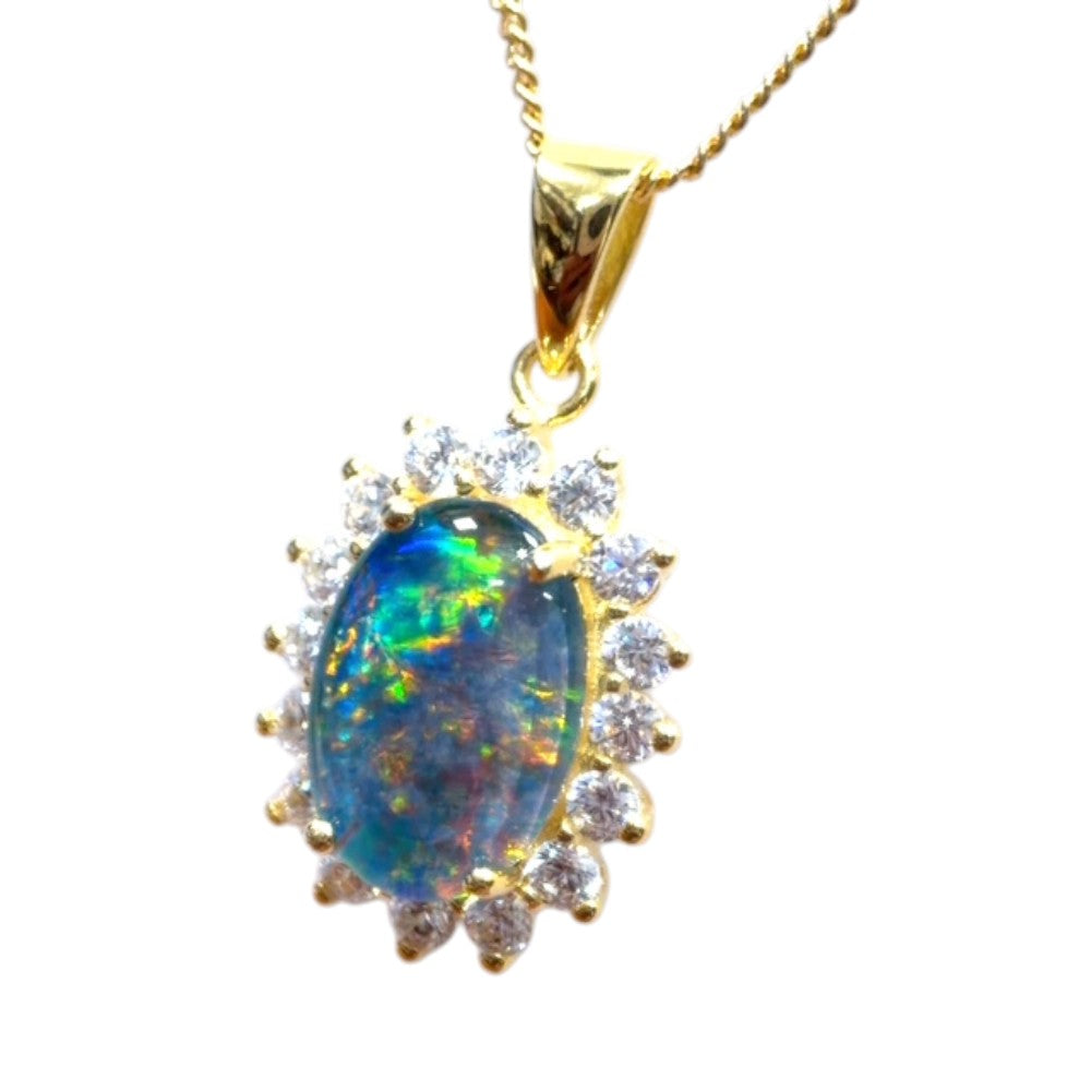Gold Plated Sterling Silver Triplet Opal Pendant (gptp3403)