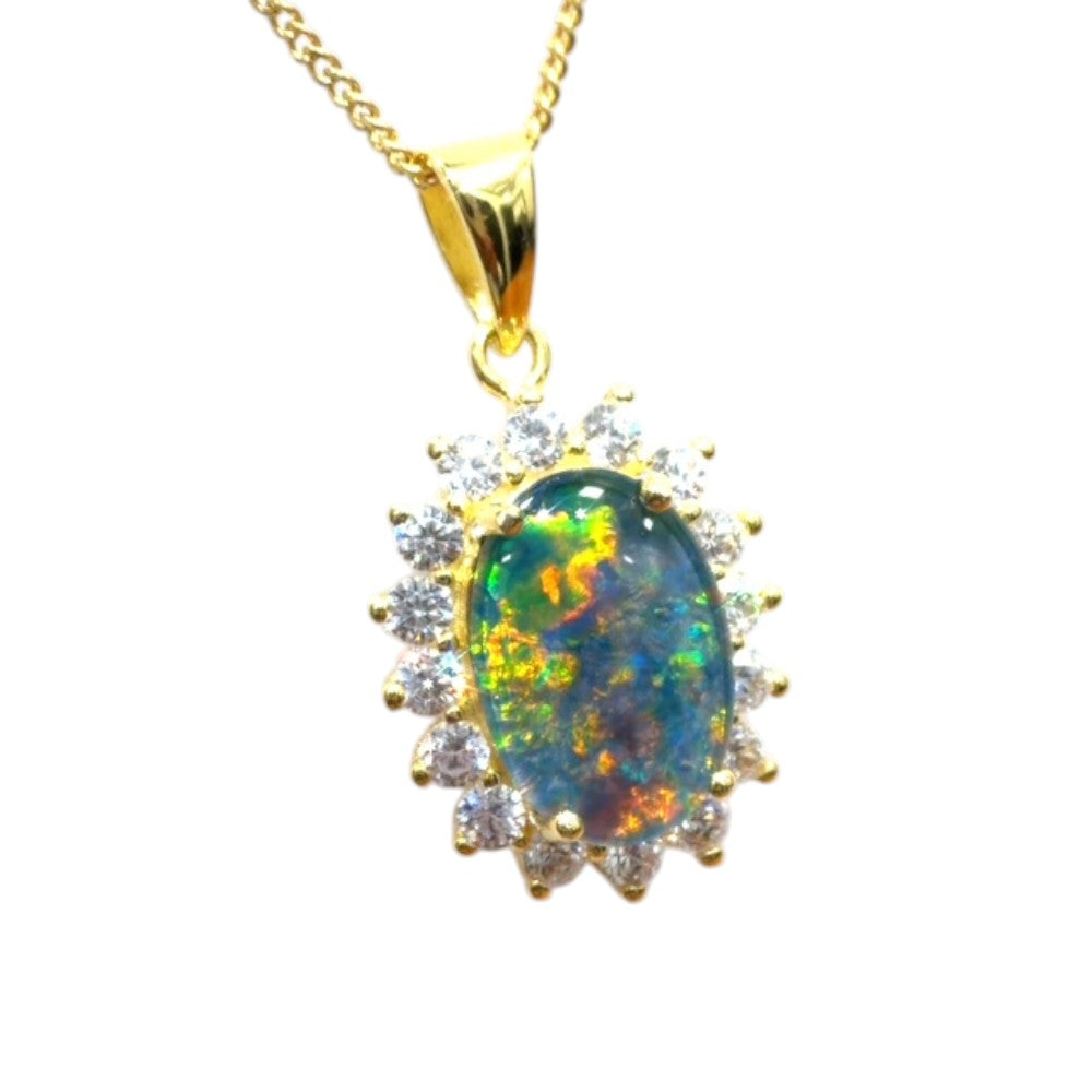 Gold Plated Sterling Silver Triplet Opal Pendant (gptp3403)