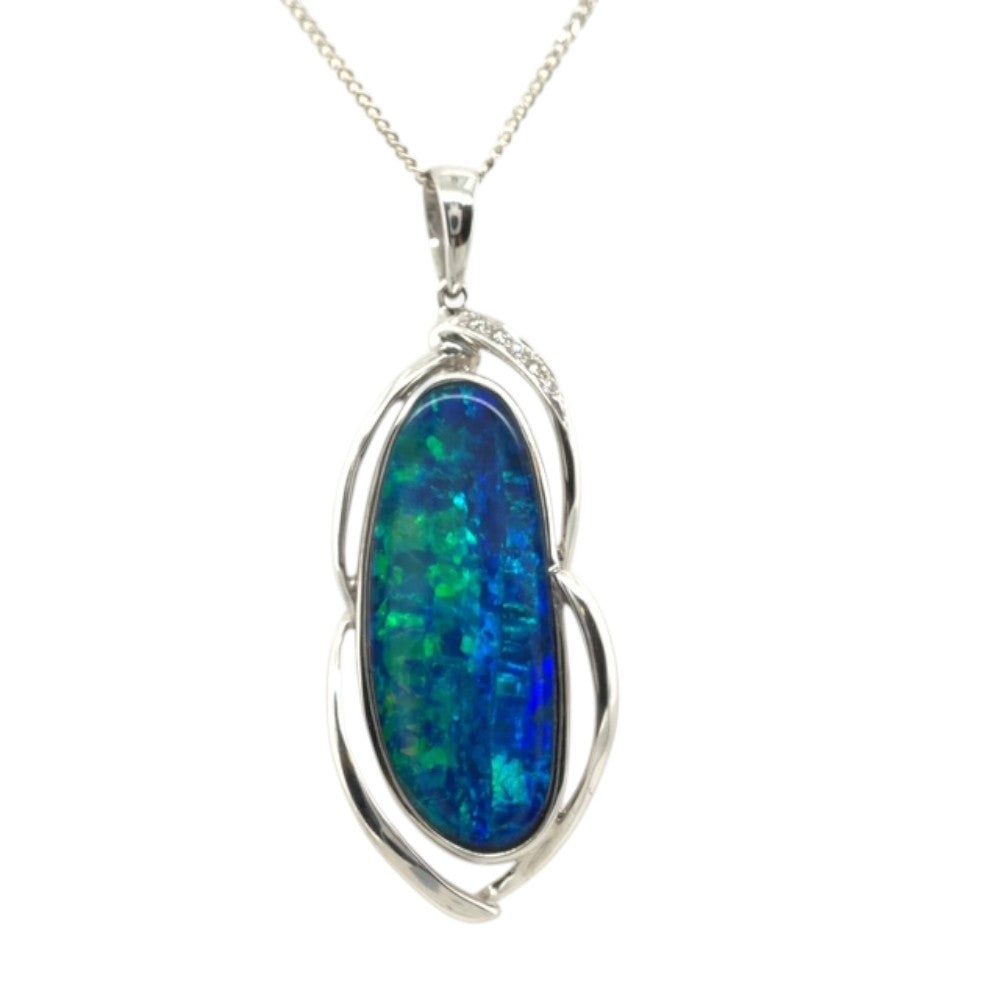 14ct White Gold doublet Opal Pendant (dp1014)