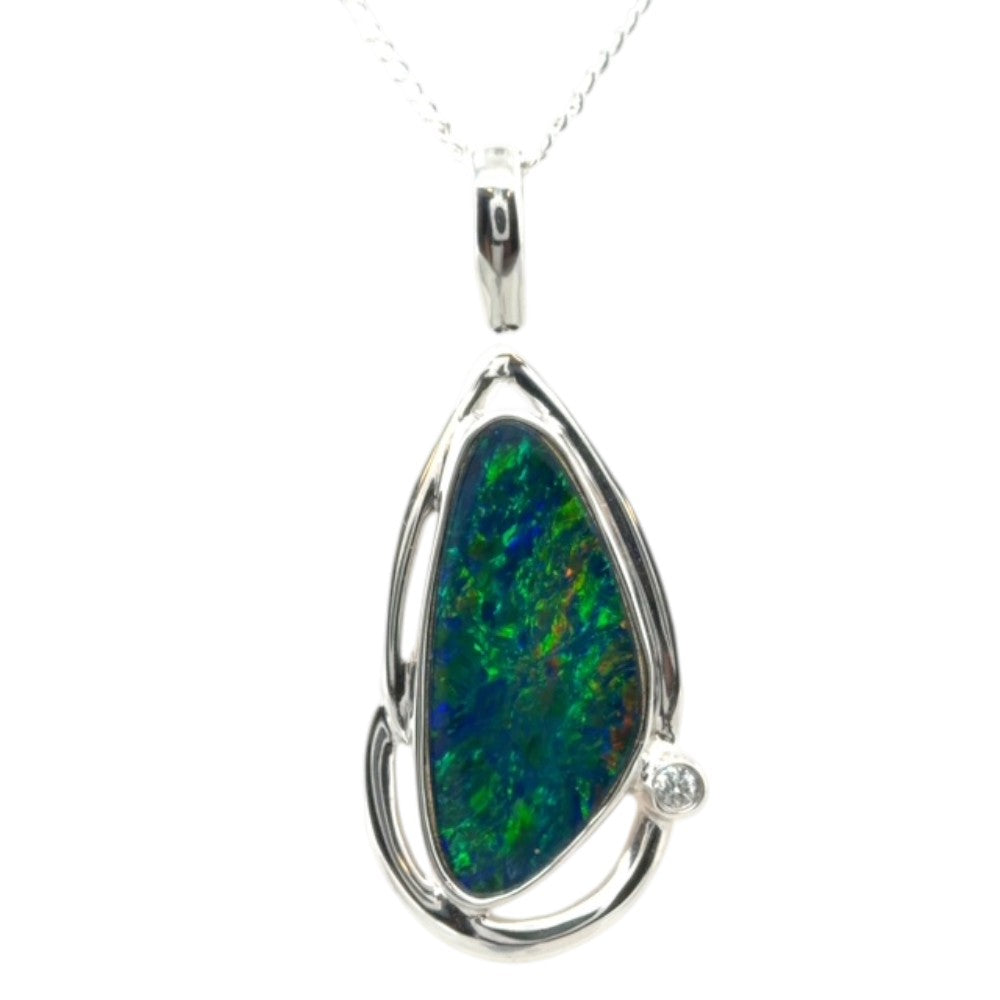 14ct White Gold Doublet Opal Pendant (dp1016)