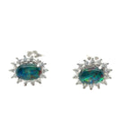 Sterling Silver Triplet Opal Earrings Surrounded by Crystals (sste1089)