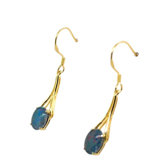 Gold Plated Triplet Opal Earrings (gpte126)
