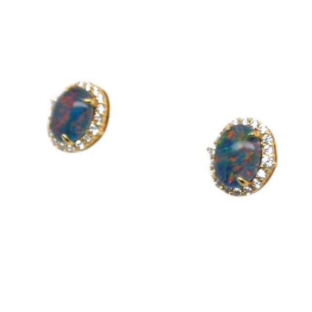 Gold Plated Triplet Opal Earrings (gpte128)