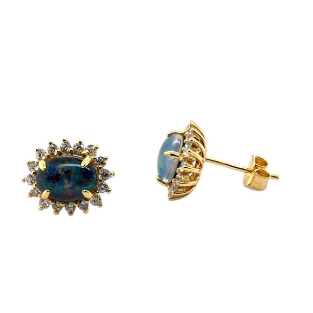 Gold Plated Triplet Opal Earrings (gpte129)