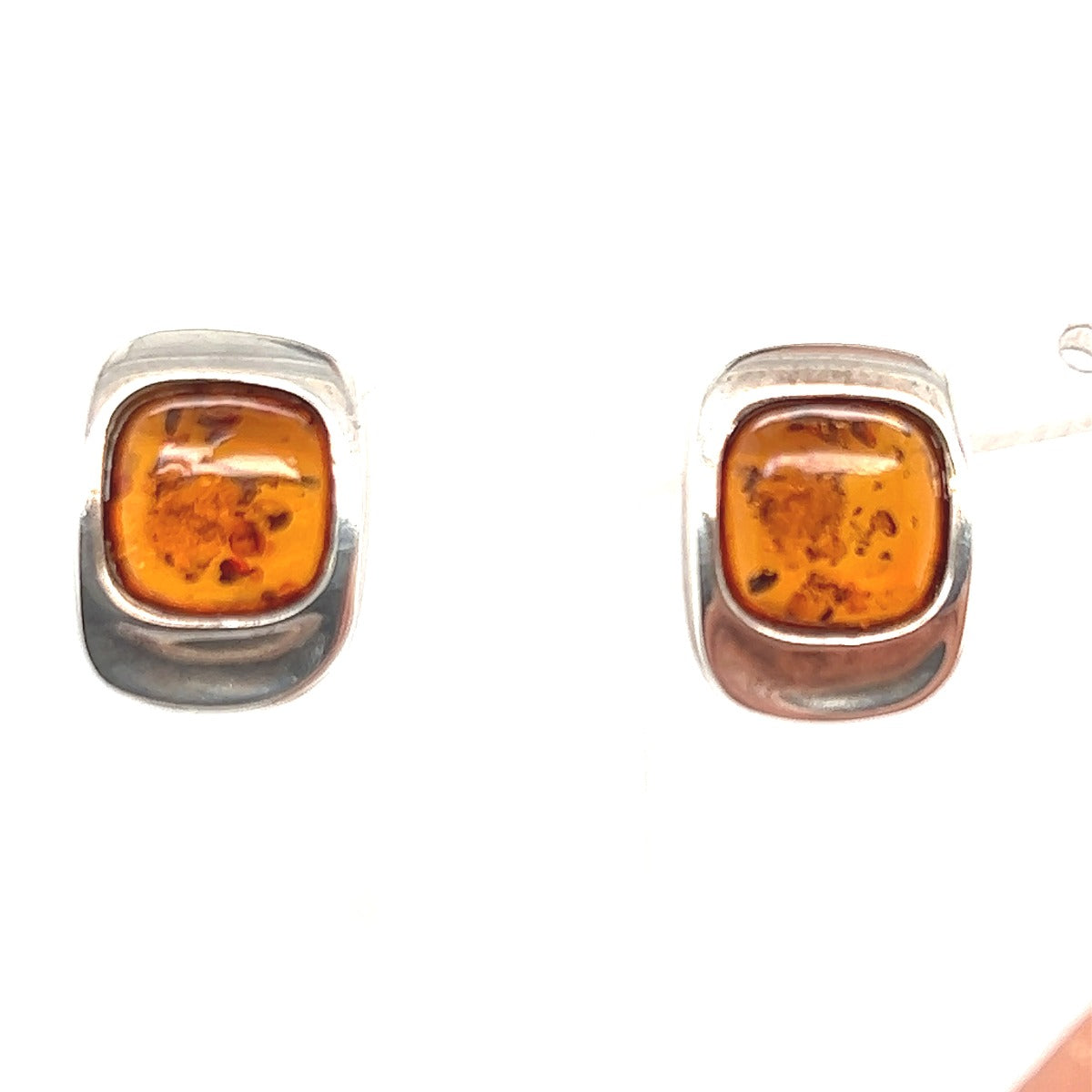 Sterling Silver Square Shaped Amber Earrings