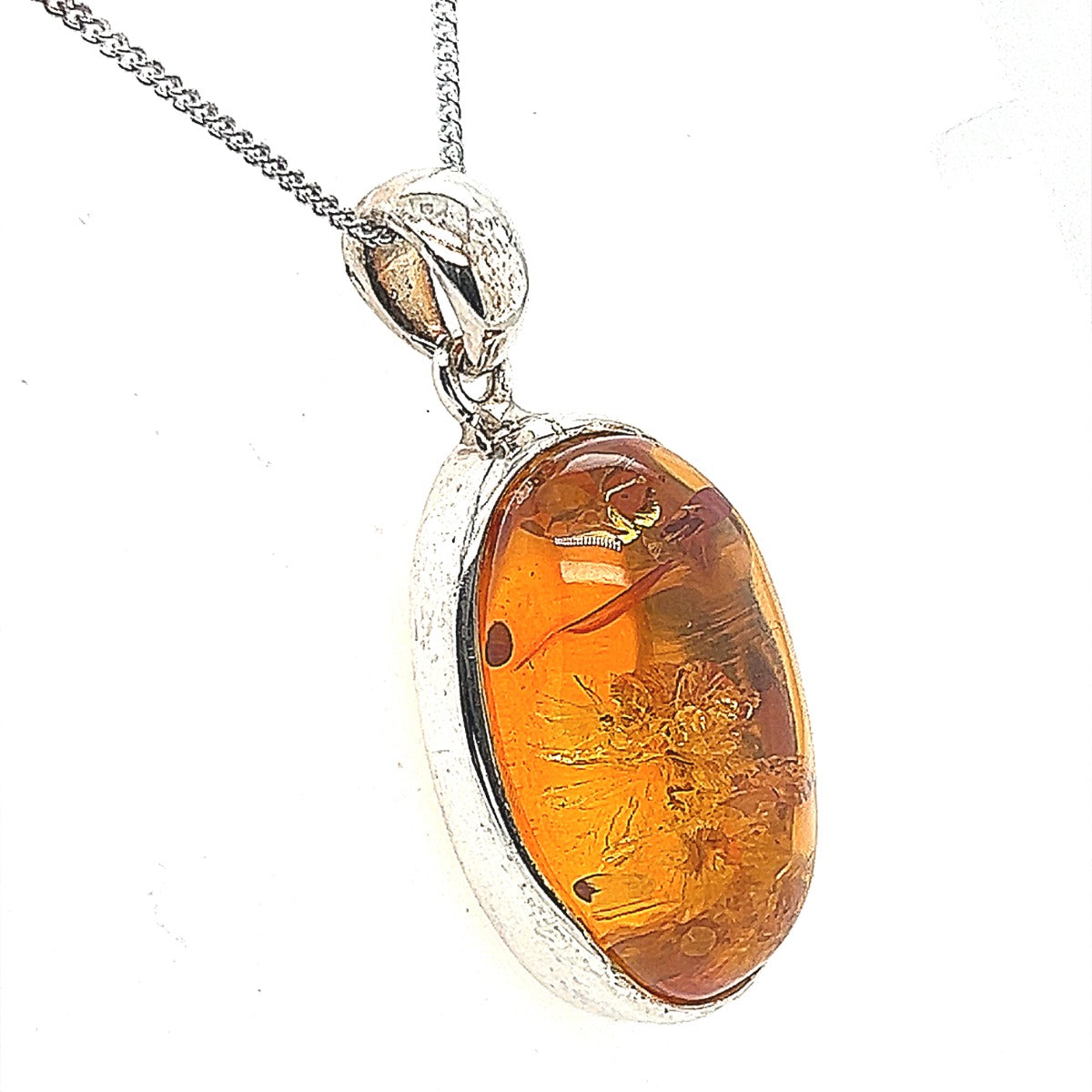 Large Oval Amber Silver Pendant