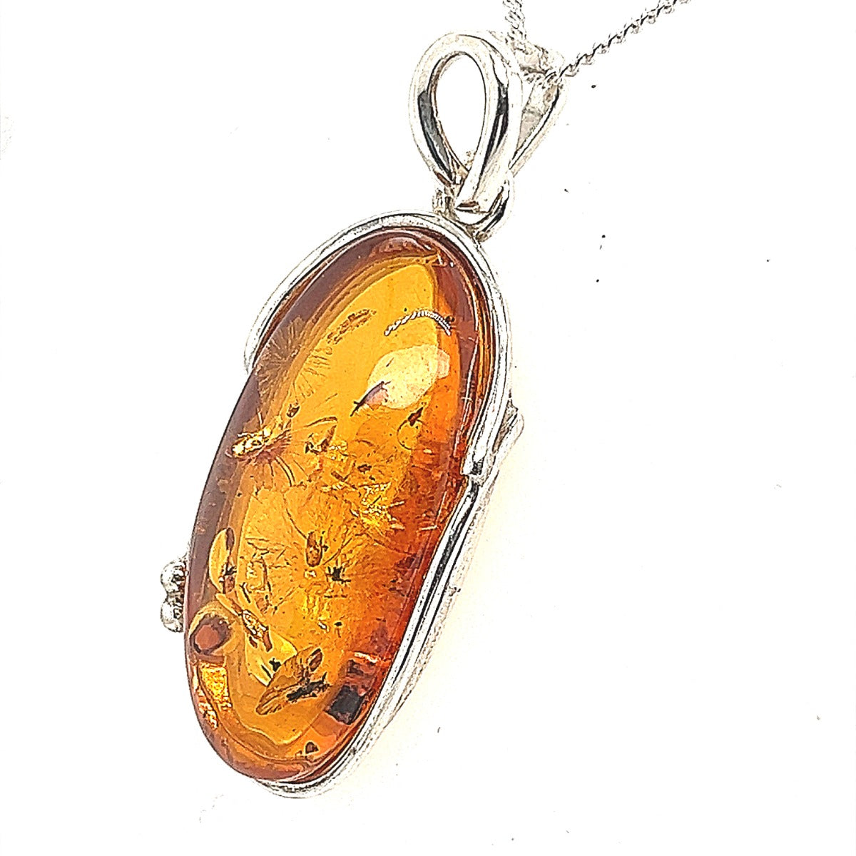 Silver Amber Pendant (34x16)