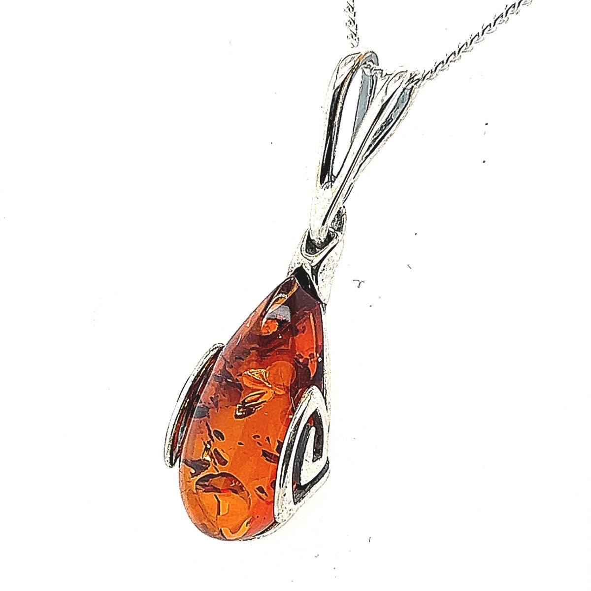 Silver Tear Drop Amber Pendant (20x10mm)