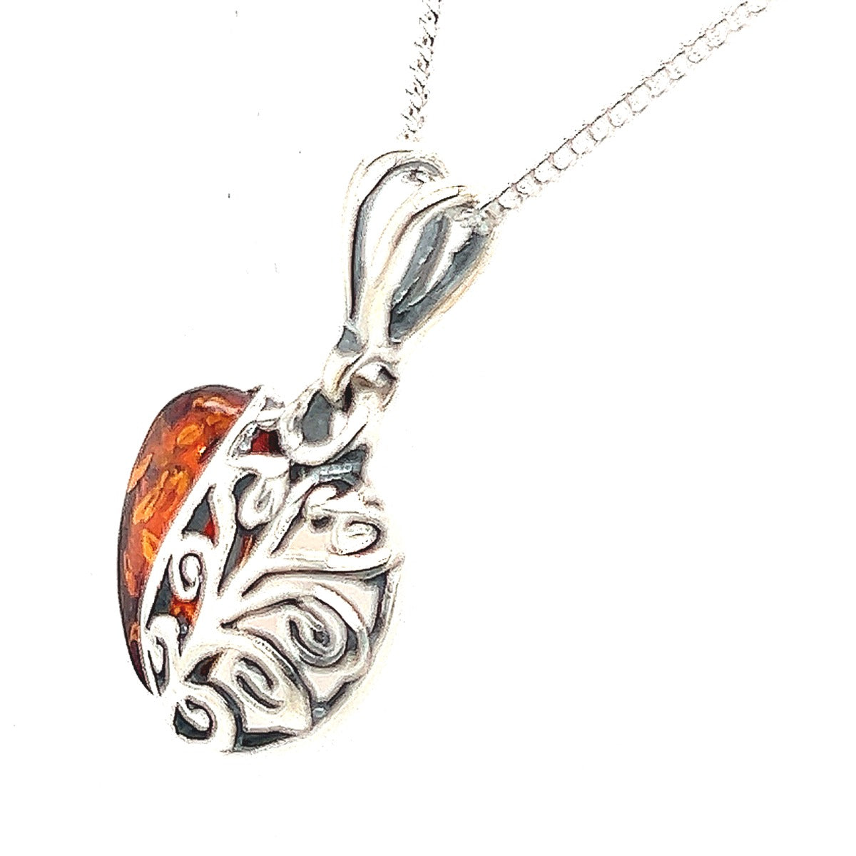 Heart Shaped Amber Pendant in Silver