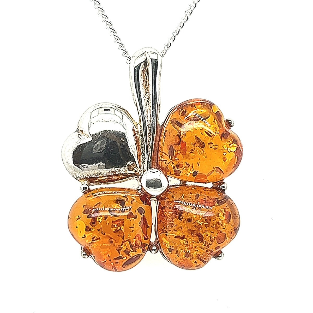 4 Leaf Clover Amber Pendant in Sterling Silver ( ambp2250)