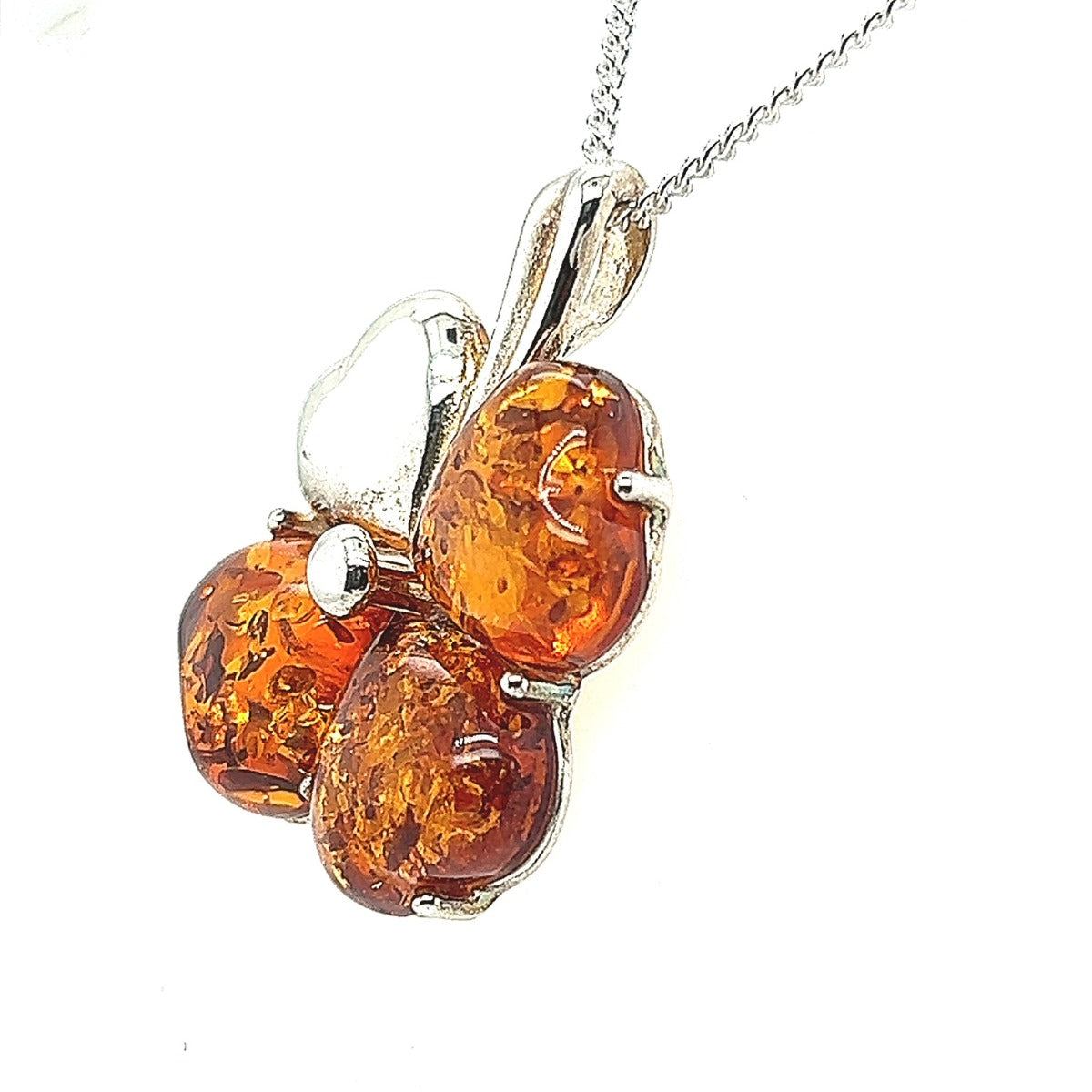 4 Leaf Clover Amber Pendant in Sterling Silver ( ambp2250)