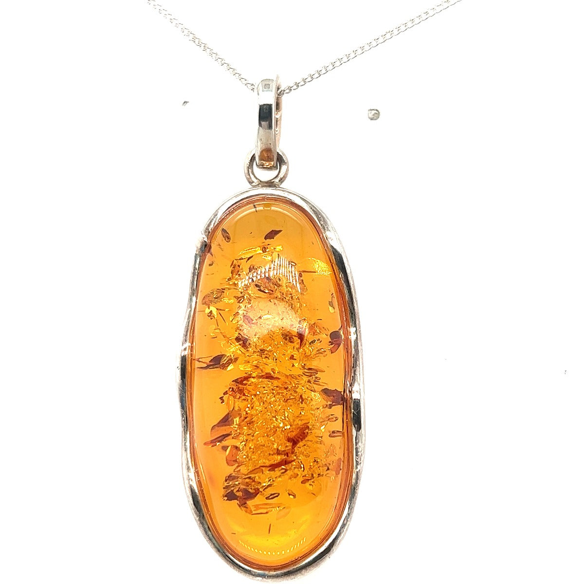 Sterling silver oval amber pendant (18x47)