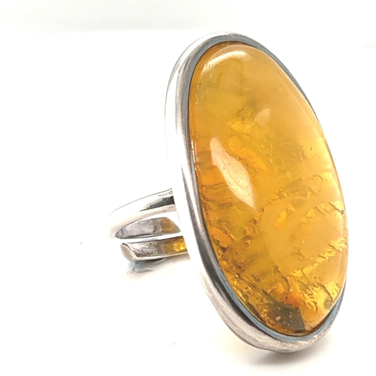 Beazel Set Sterling Silver Amber Ring (ambr6632)