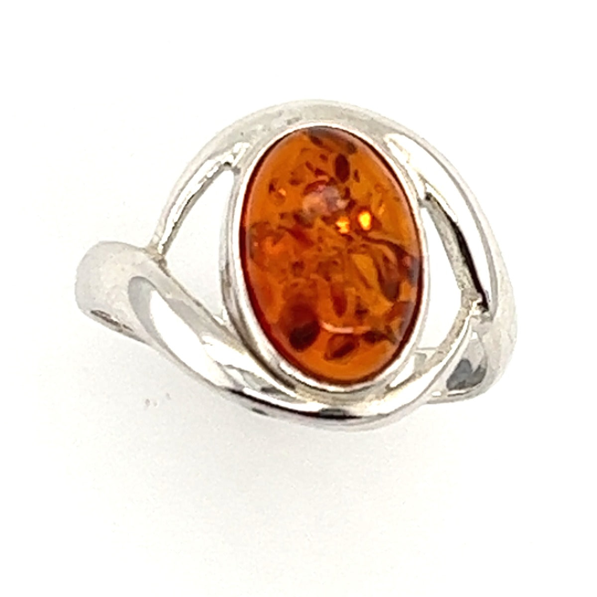 Sterling Silver Amber Ring (12x8)