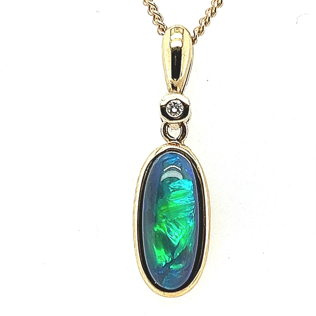 9ct yellow gold black opal pendant (13mmx6mm)