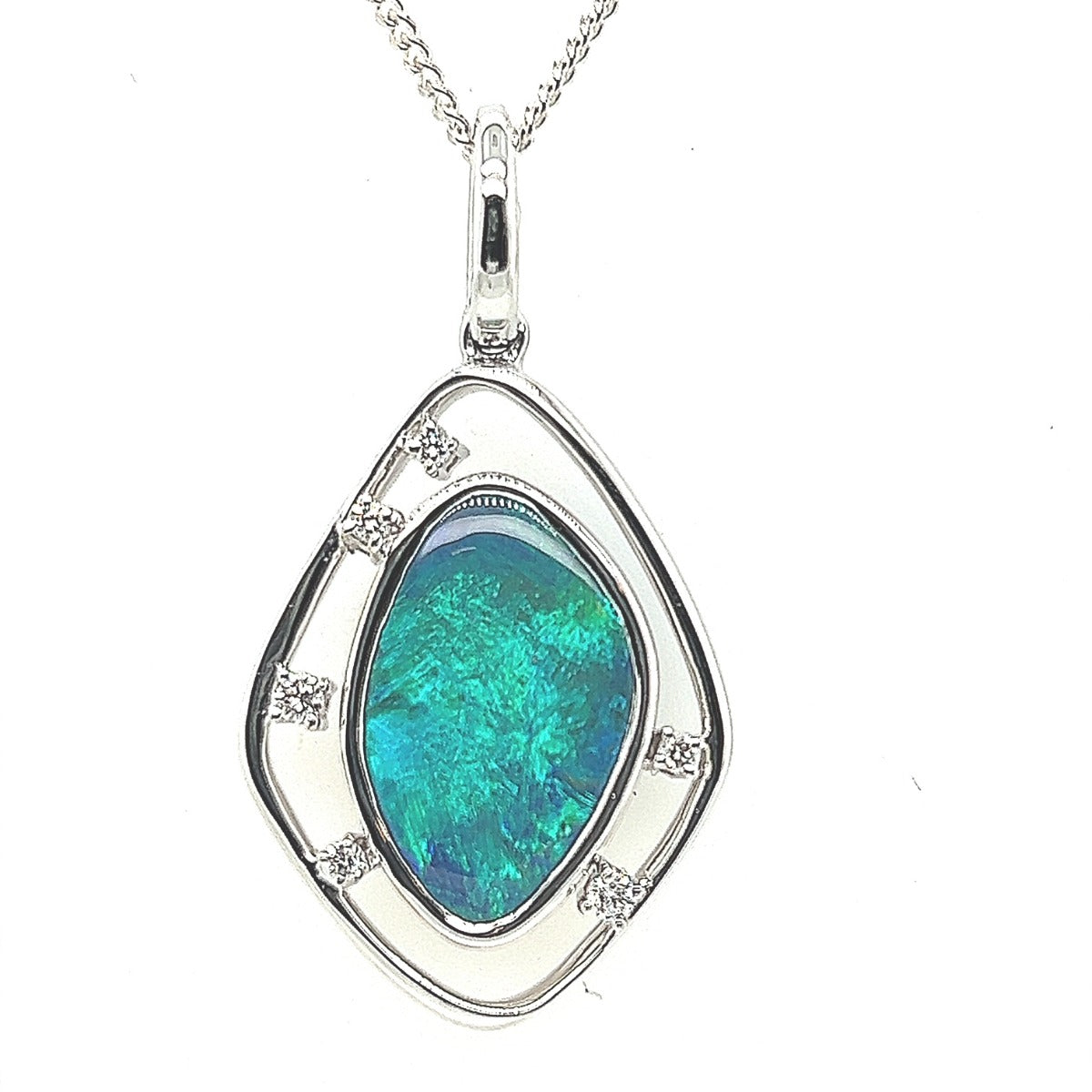 Black Opal pendant set in 18ct white gold