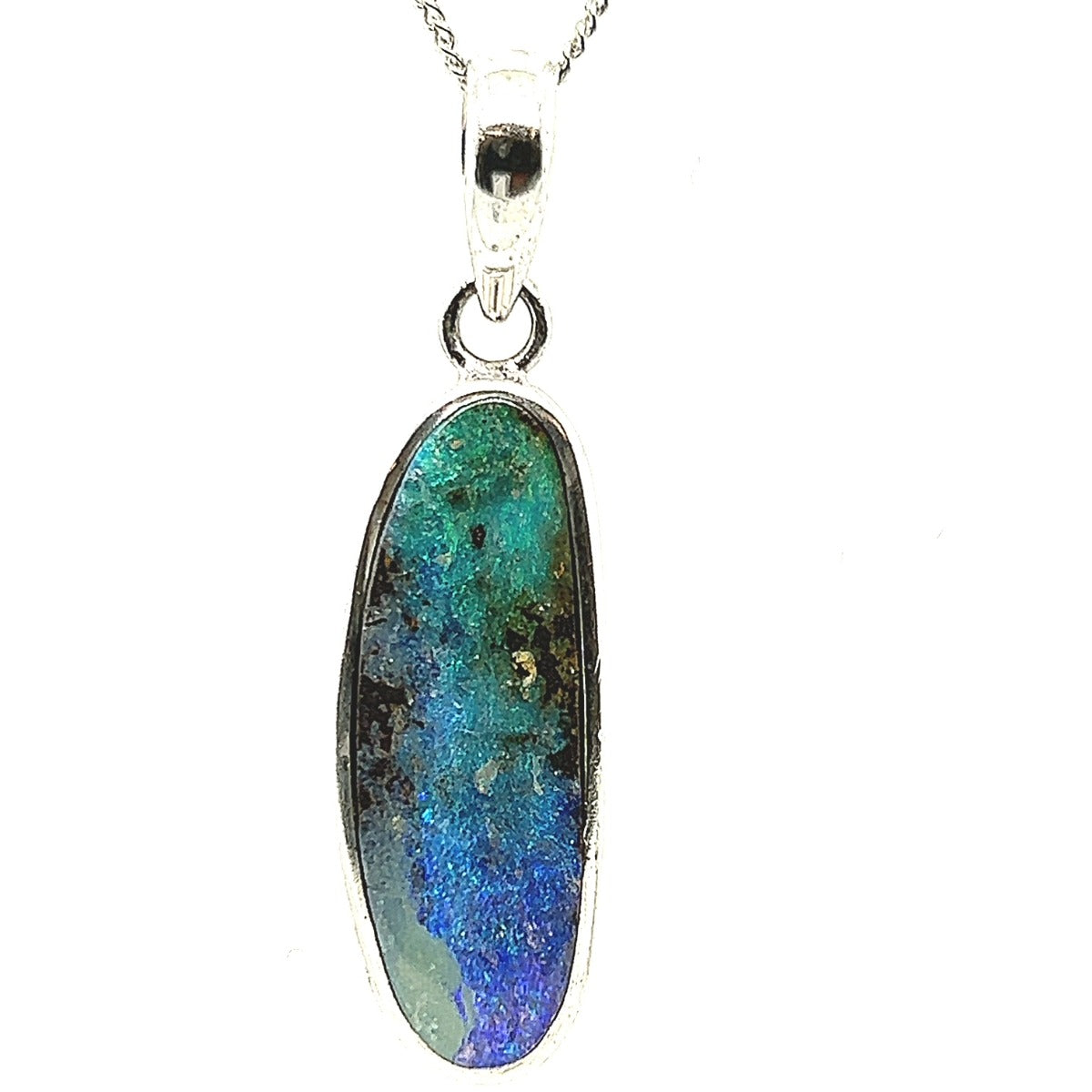 Sterling Silver Black Opal Pendant (boupen142)