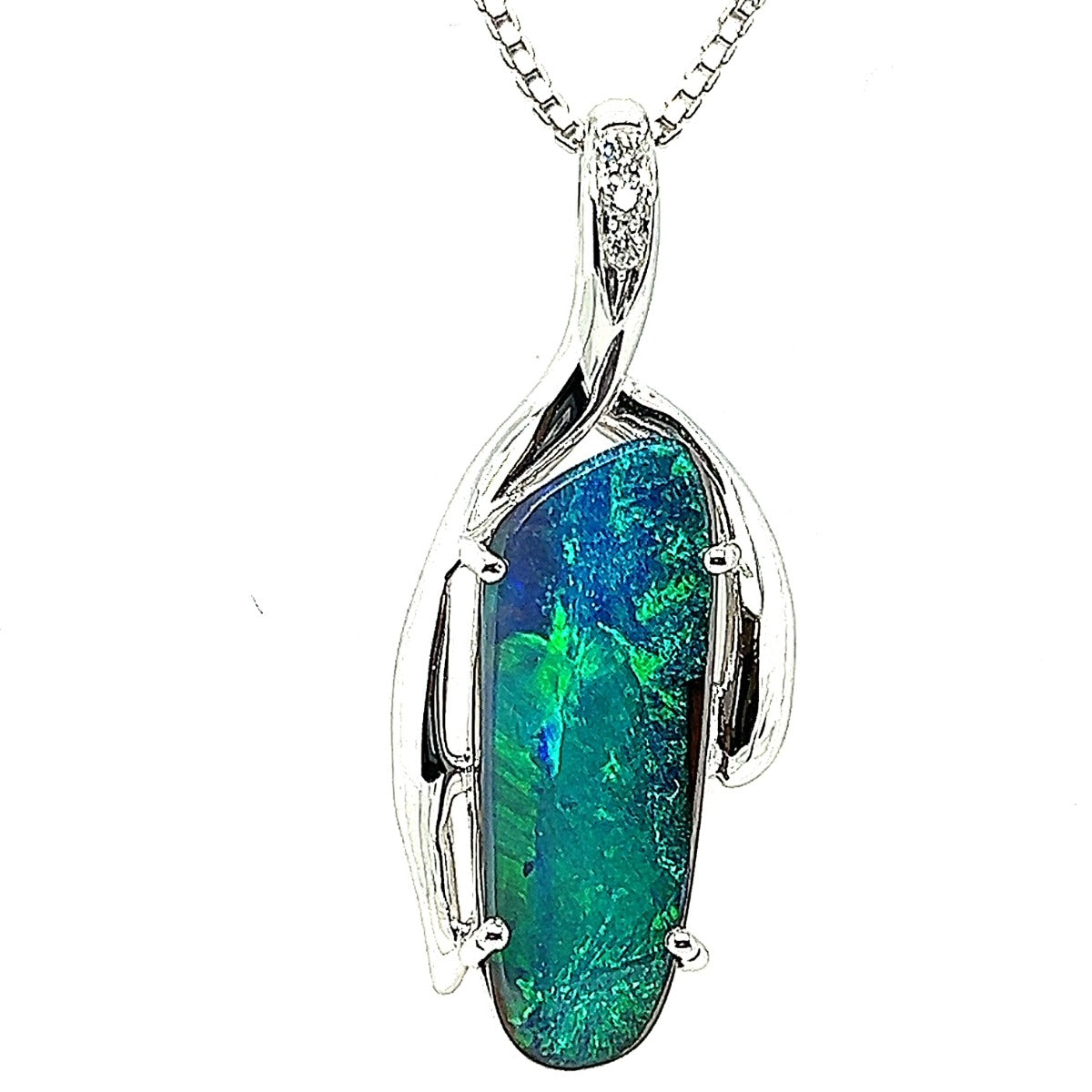 18ct White Gold Solid Boulder Opal Pendant (bop3847)