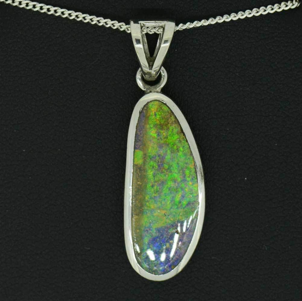 Queensland Boulder Opal Pendant In Sterling Silver (boup3299)