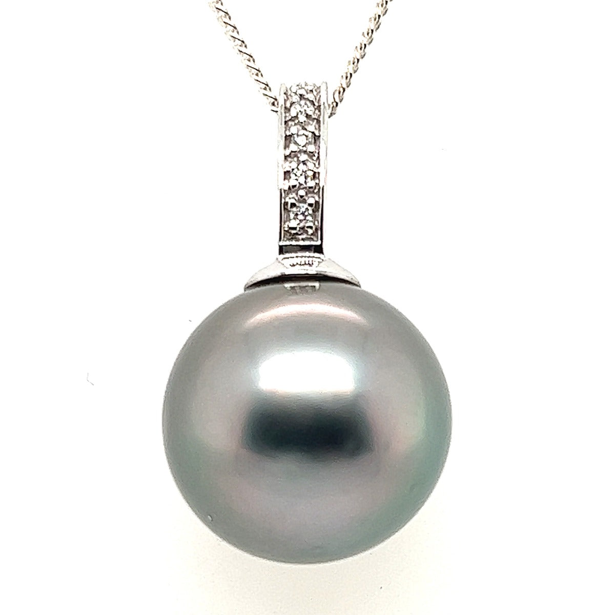 18ct White Gold Black Tahitian Pearl Pendant 14mm