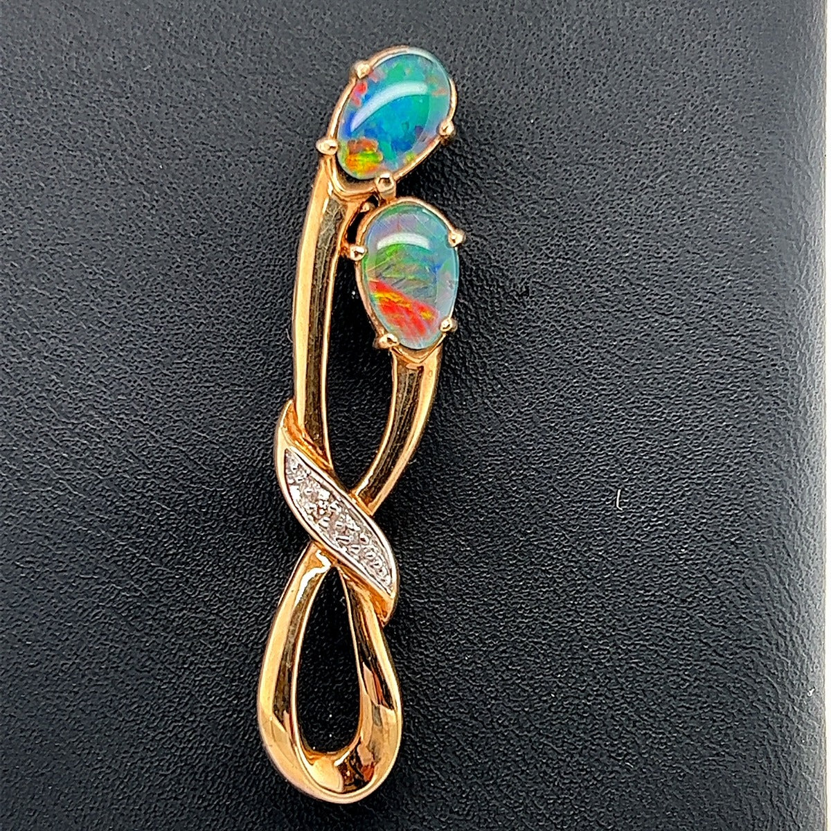 Irregularly Shaped 9ct Yellow Gold Triplet Opal Brooch with Diamonds (br3339)