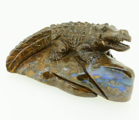 Australian Boulder Opal Crocodile carving