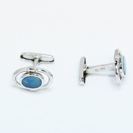 sterling silver doublet opal cufflinks (sscuff7)