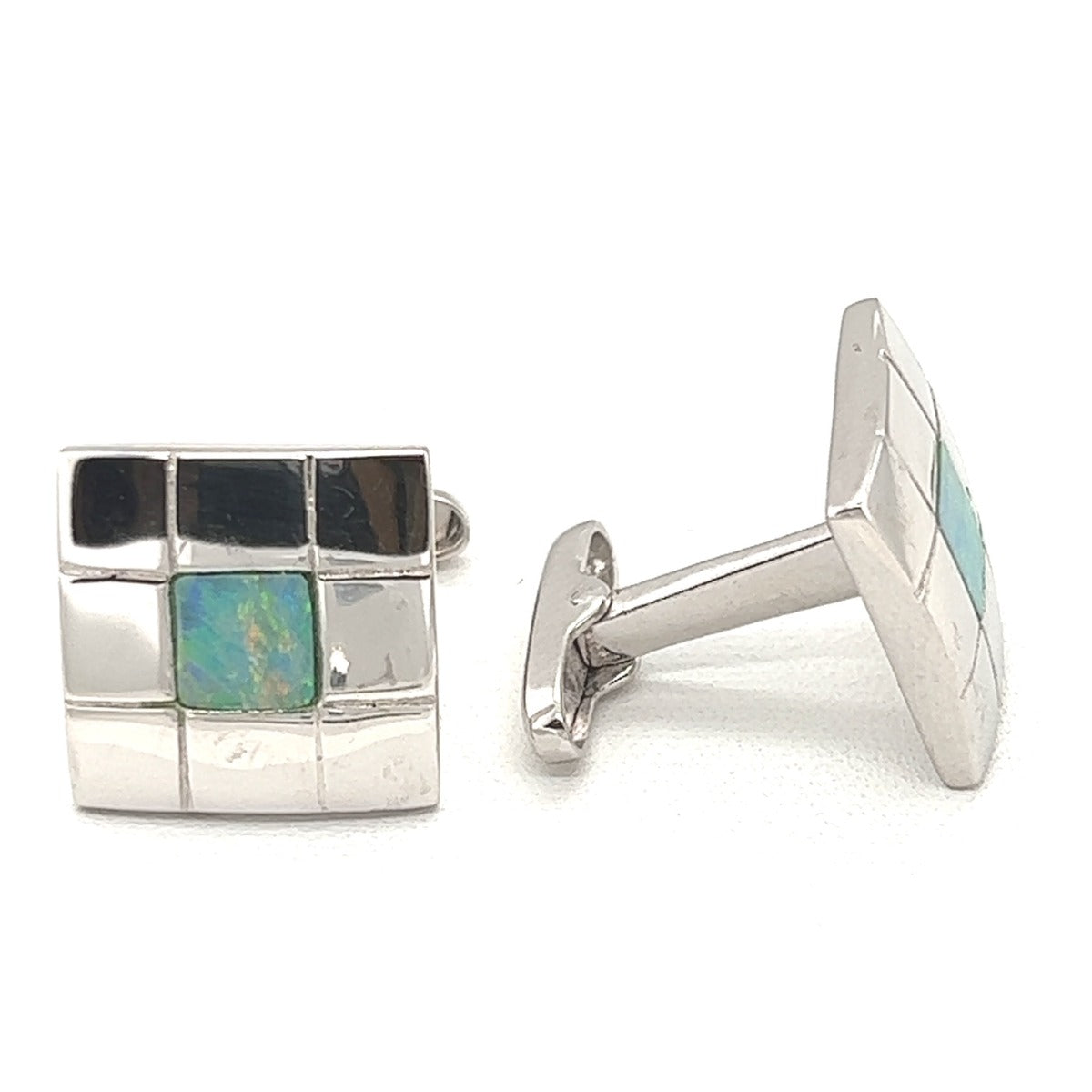 sterling silver inlaid opal cufflinks