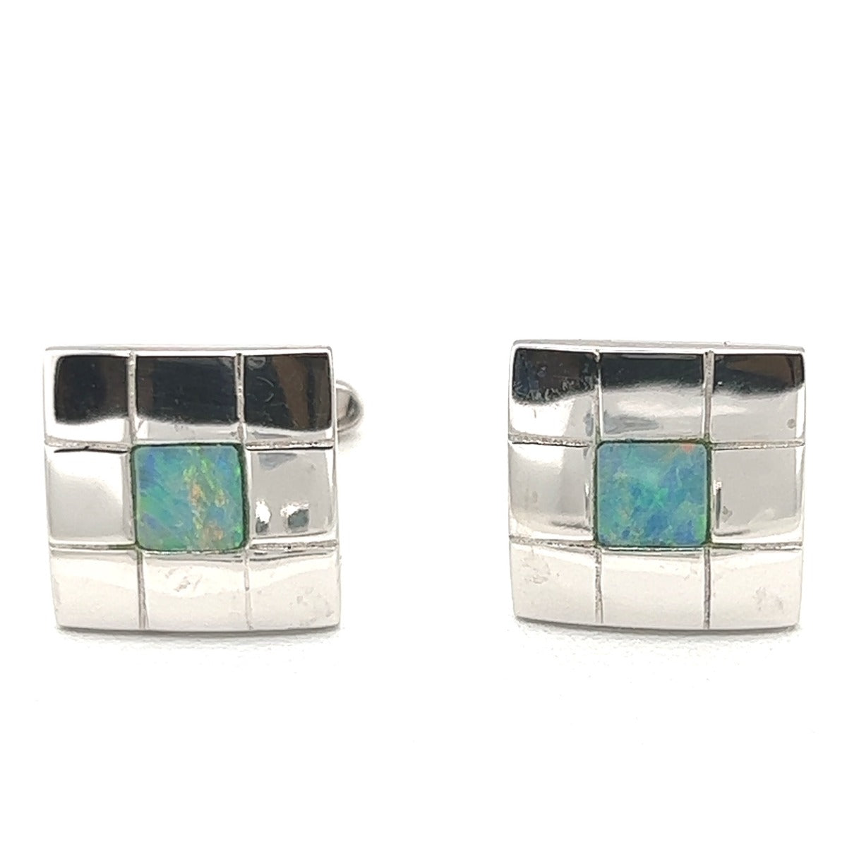 sterling silver inlaid opal cufflinks