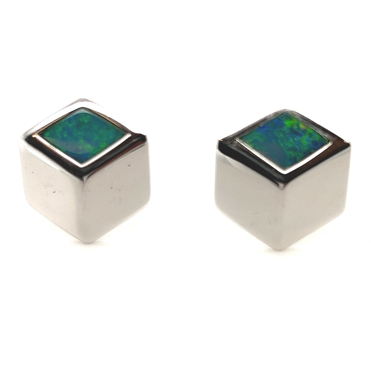 Diamond Shaped Sterling Silver Inlaid Opal Cufflinks