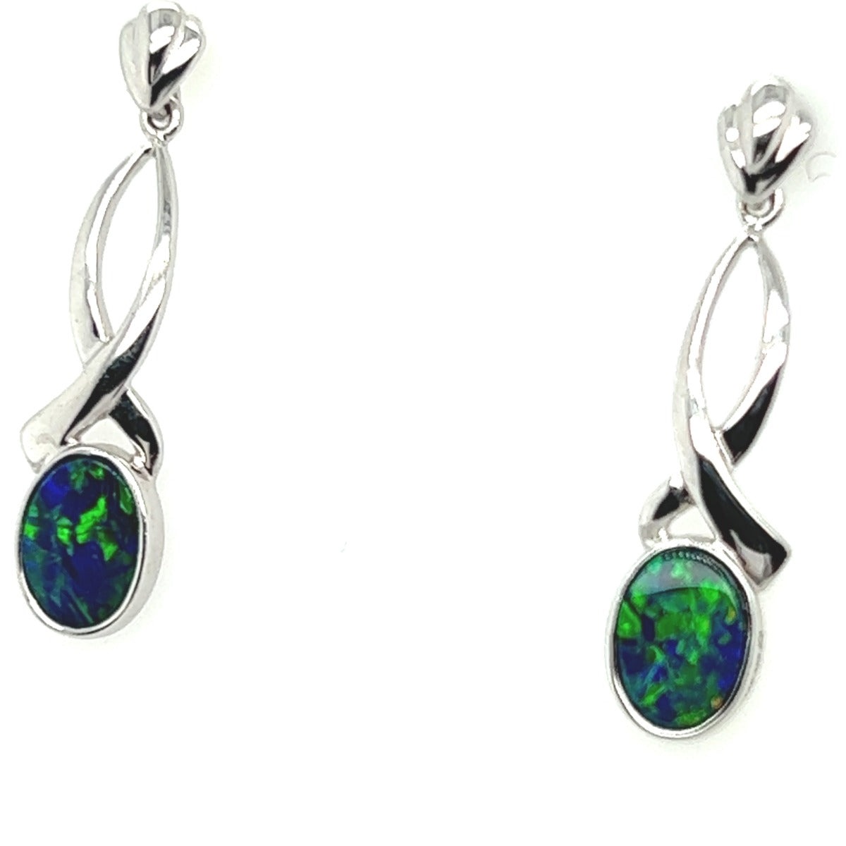 14ct White Gold Drop Doublet Opal Earrings (de44)