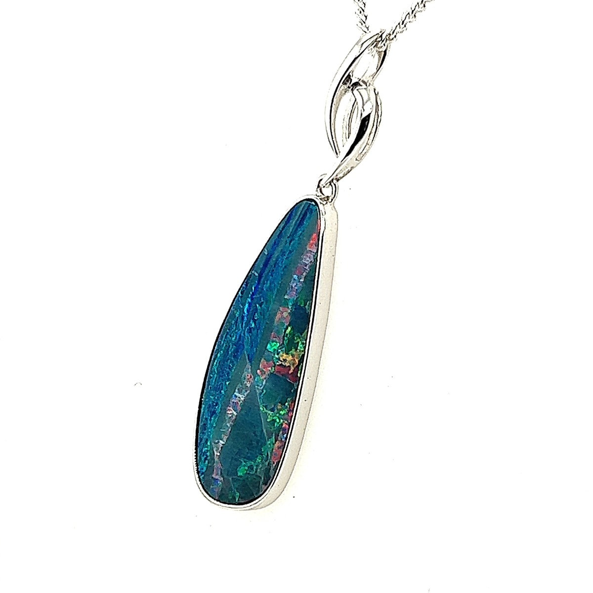 14ct White Gold Doublet Opal Pendant (26mmx10mm)