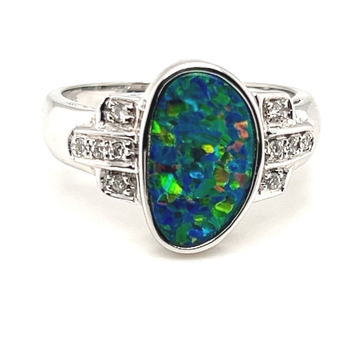 14ct White Gold Doublet Opal Ring (dr782)