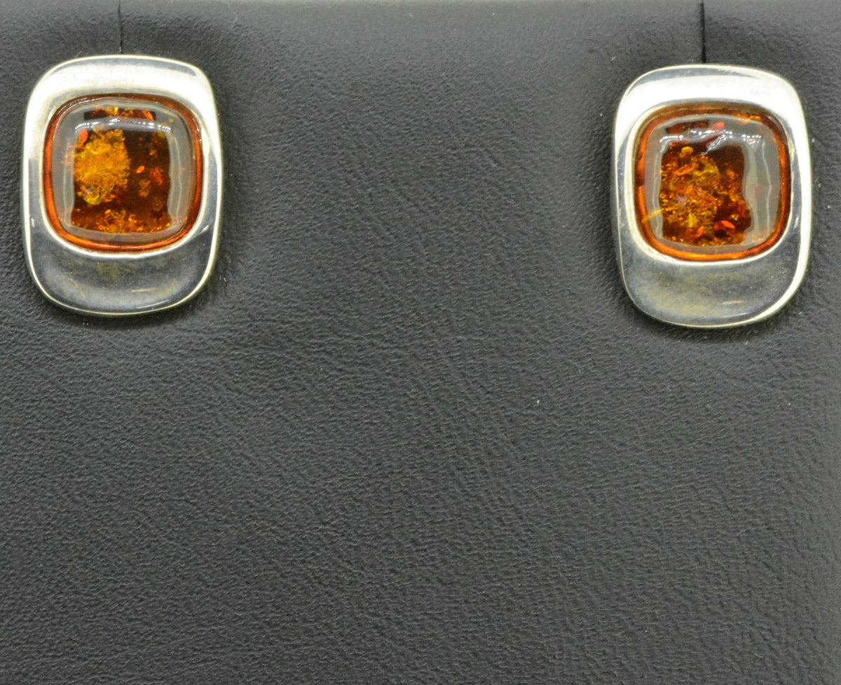 Sterling Silver Square Shaped Amber Earrings