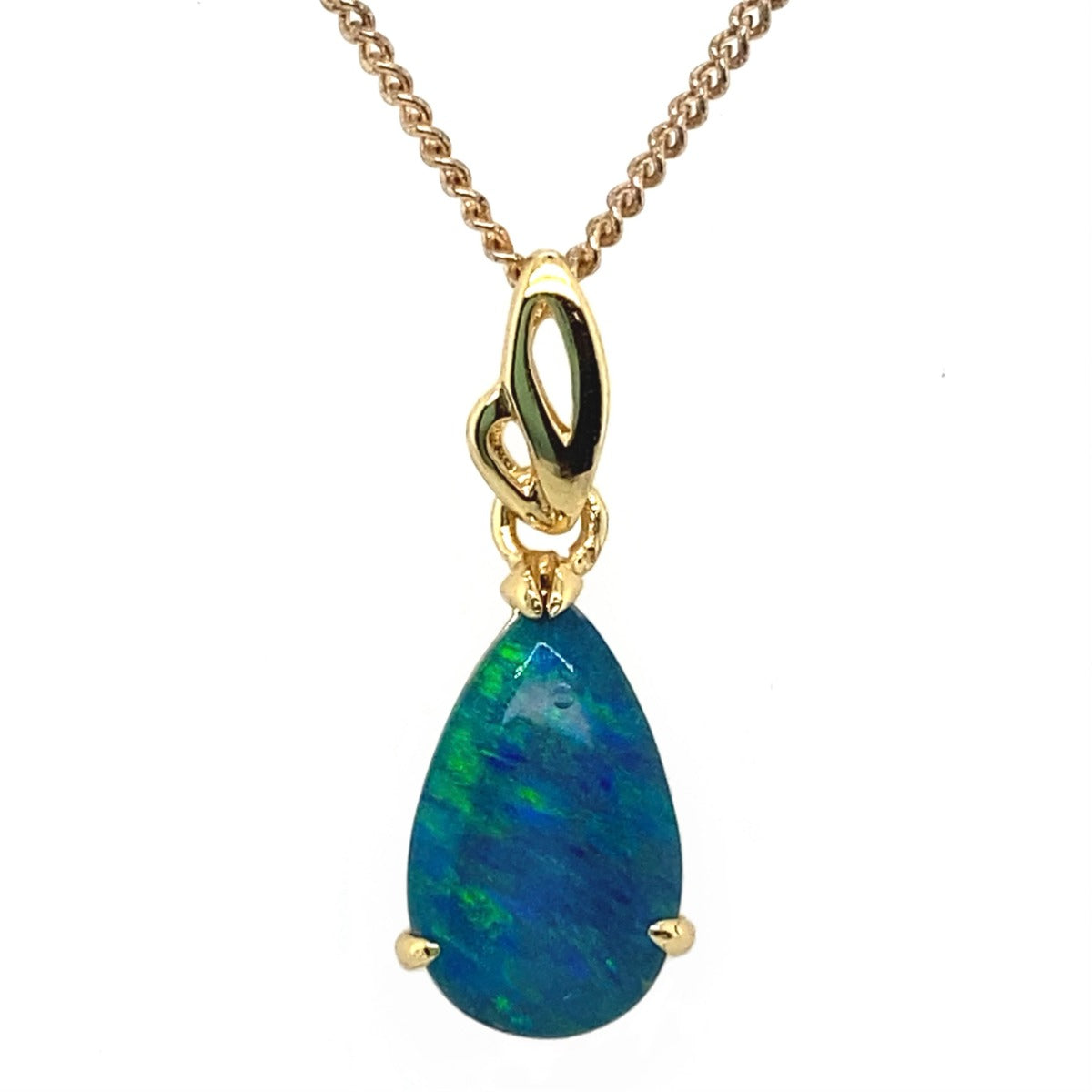 Gold plated tear drop triplet opal pendant