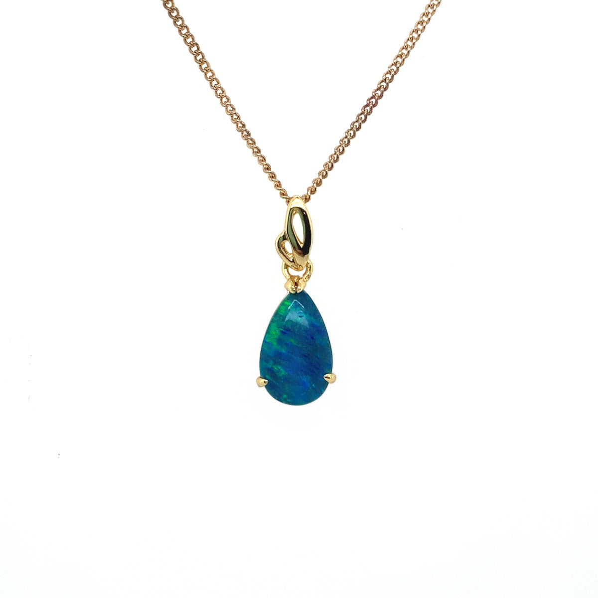 Gold plated tear drop triplet opal pendant