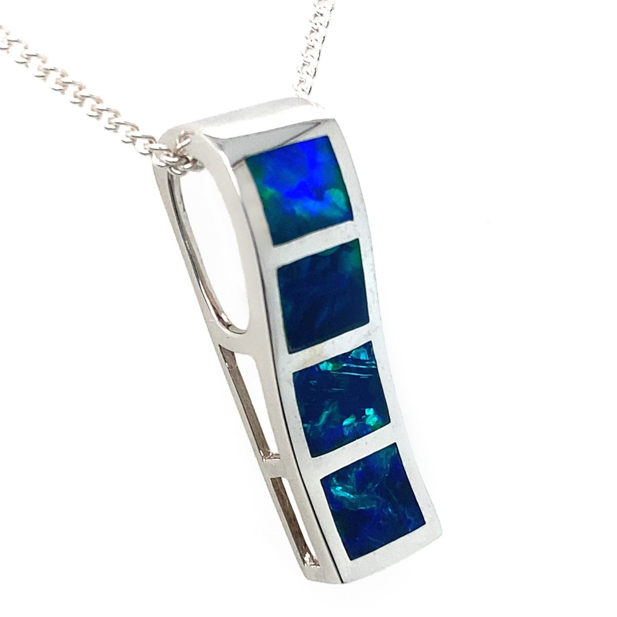 14ct White Gold 4 Panel Inlaid Opal Pendant  (sp367)