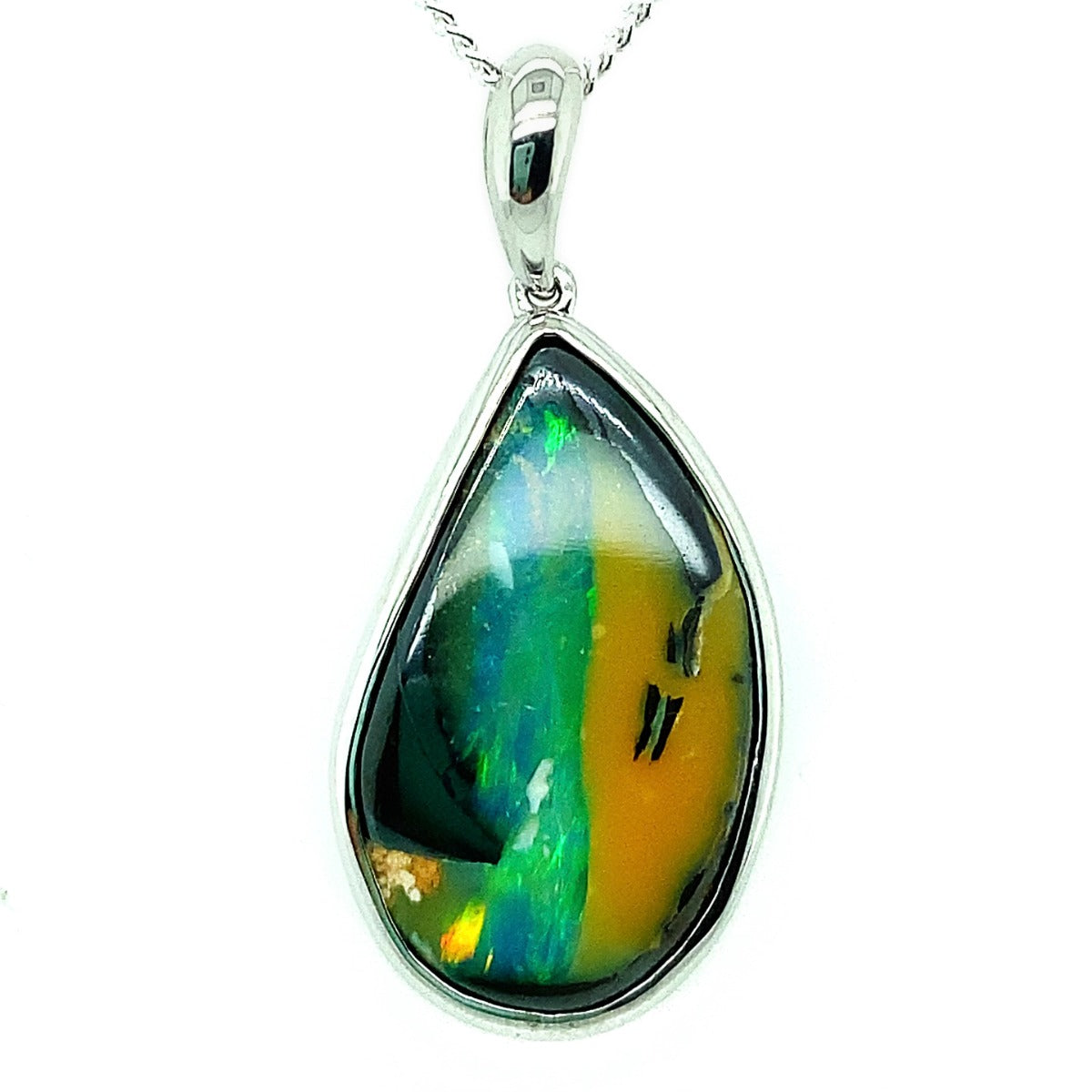 Sterling Silver Boulder Opal Picture Stone Pendant (ssbp1101)