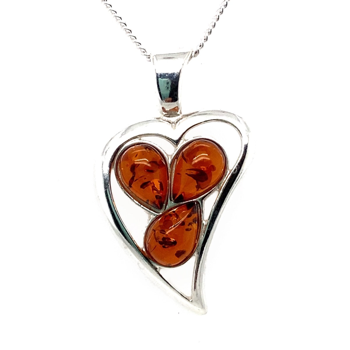 Sterling Silver Amber Heart Pendant