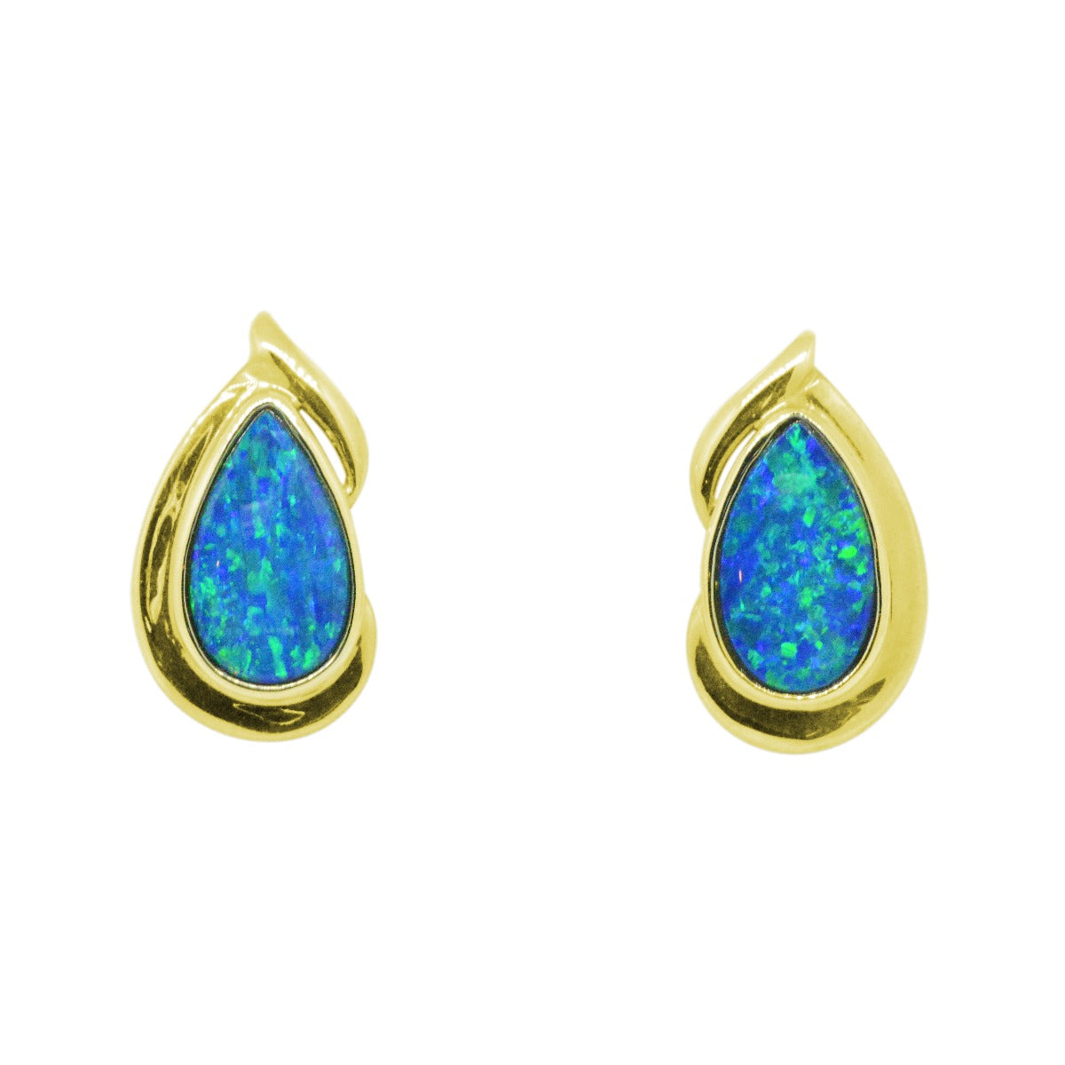 14K Yellow Gold Doublet Opal Drop Earrings (de7242)