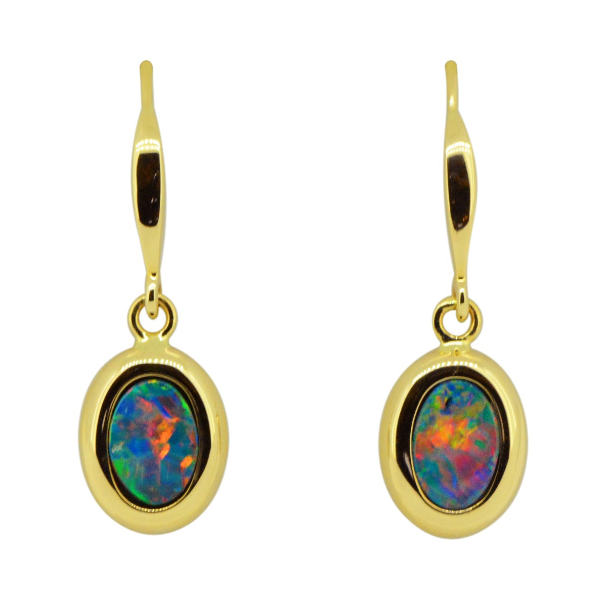 Doublet opal earrings in 14ct yellow gold (de7712)